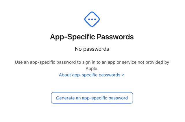 Apple app-specific password creation